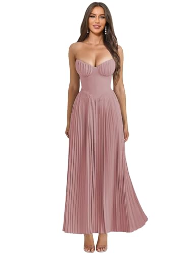 Strapless Chiffon Bridesmaid Dresses Long A-Line Ruched Chiffon Prom Dress Formal Wedding Guest Gown