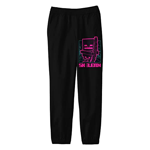 Minecraft Neon Skeleton Line Art Boy's Black Sweatpants
