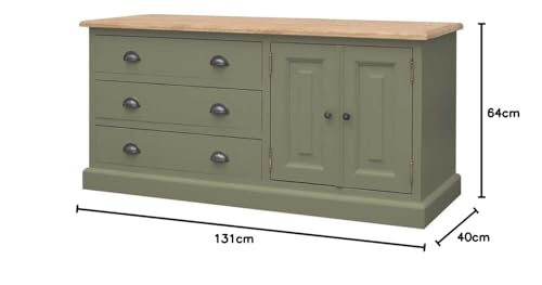 Image of APRODZ Mango Wood Leo Storage Entertainment TV Stand Unit for Living Room | Green Finish