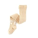 Baby Girls’ Spring Autumn Cotton Knit Tights - Fashion Bowknot Design, Soft Pantyhose for Toddlers & Kids(Beige,8-10Years)