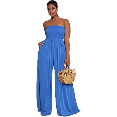 sanyi Women's Strapless Extra Long Wide Legs Floor Dress,Summer Loose Breathable Fashion Party Dress Blue Cover