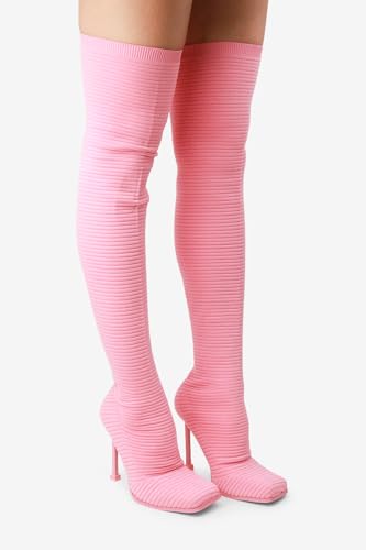 LEMONADE Women's Over The Knee Heels Boots High Heel Stretch Knit Pointed To Thigh Long Boots4