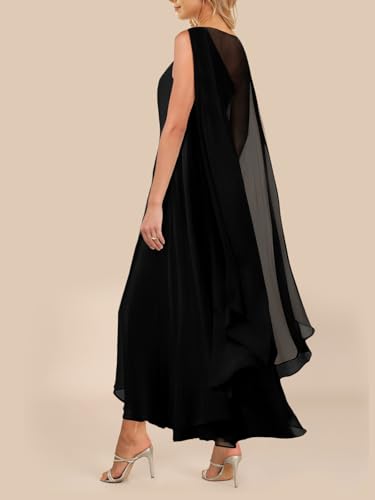 Lrady Women's Elegant Evening Gowns Crewneck One Shoulder Flowy Aline Wedding Guest Party Formal Maxi Dresses with Cape4