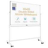 BSTPCOO Pizarra blanca móvil con soportes de 40 x 28 pulgadas, pizarra blanca portátil de pie para