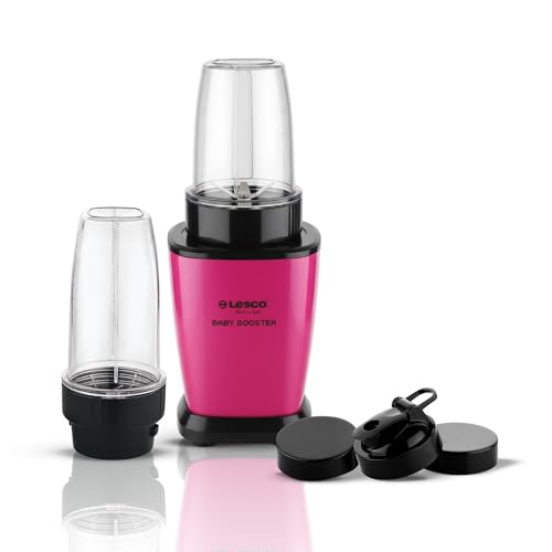 Image of Lesco 500W Mixer Grinder Blender Smoothie Maker with 2 Stainless Steel Jars and Copper Motor, 2 Years Warranty 21000 RPM Fine Grind in 20 secs, Baby Booster, Pink