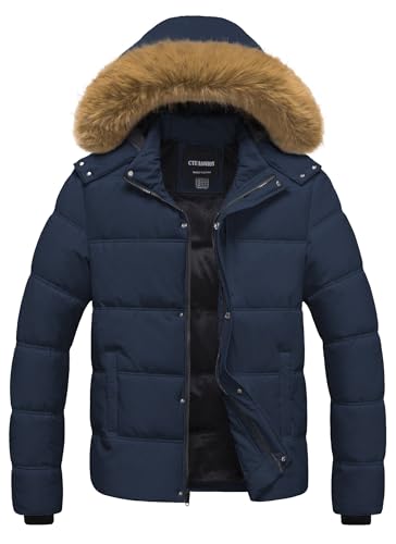 Image of Men's Puffer Jacket Winter Coat Puffy Parka with Fur Hood Waterproof & Windproof Shell Fleece lining 4 Pockets