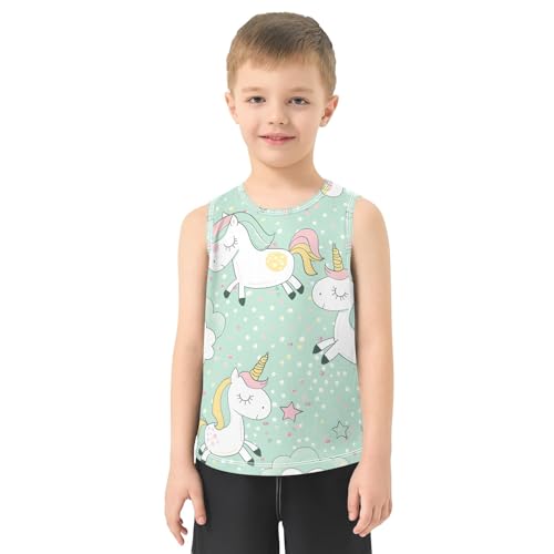 Boys' Tank Top Shirt Cute Cartoon Unicorn Green Pattern Sleeveless T-Shirts2