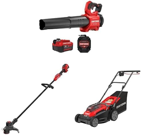 Outdoor CRAFTSMAN Bundle with V20 RP Cordless Leaf Blower (CMCBL730P1) + V20 RP Cordless String Trimmer (CMCST930P1) + Push Mower 15 in Deck(CMCMWP120M2) - 4 Batteries and 3 Chargers Included