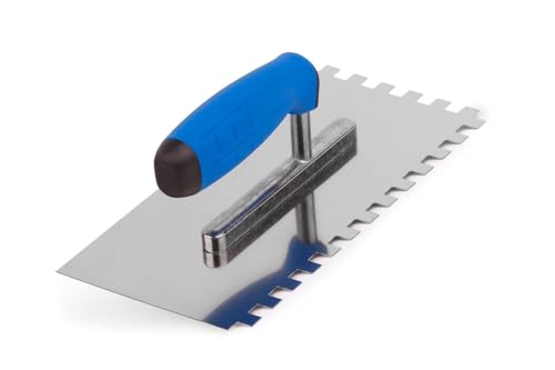 Fliesenkelle aus Edelstahl, gekerbt, 270 mm – 10 x 10 mm, quadratisch, mit weichem Griff, für Wand- und Bodenfliesenprojekte, langlebiges und rostbeständiges Werkzeug (N7810)