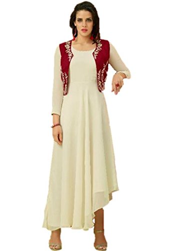 Alia Sabrin Women's Georgette Dress Material (ALI-DRE-05_Free Size_White)