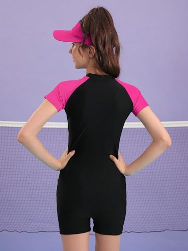 Floerns Girls One Piece Colorblock Stretchy Zipper Front Rash Guard Swimsuit2