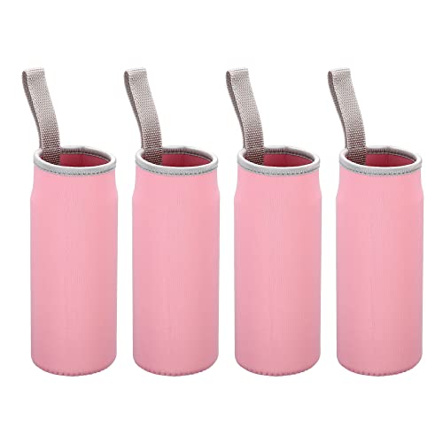 PATIKIL 65mmx180mm Water Bottle Sleeve, 4 Pack Neoprene Insulated Bottle Bag Holder Carrier Pouch with Finger Strap, Pink