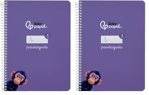 Liderpapel Cuaderno espiral a5 pautaguia tapa blanda 40h 75 gr cuadro pautado 4mm color lila (Paquete de 2)