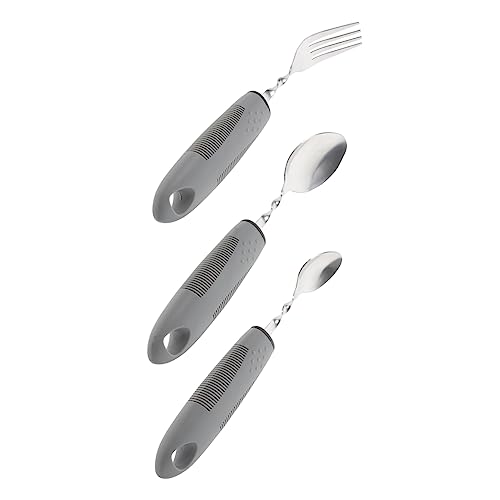 Frcolor 1 セット 食器を食べる高齢者 ポータブル適応器具 携帯用大人食器 適応機器 加重銀器 大人の道具 適応銀器 器具 者用器具 高齢者用食器 Grey 不??,塑?