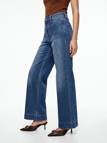 Image of Urbano Fashion Women's Mid Rise Wide-Leg Washed Jeans Non-Stretchable