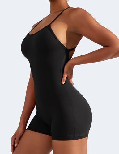 YEOREO Backless Tummy Control Jumpsuits for Women One Piece Workout Jumpsuits Sleeveless V Back Lizvette Scrunch Yoga Rompers3
