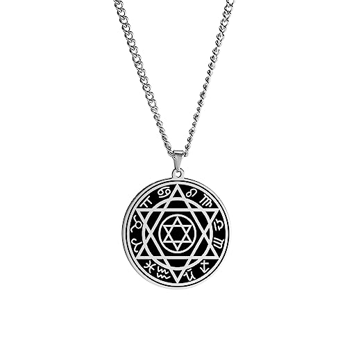 VASSAGO Collar talismán con sello de Salomón, estrella de David de seis puntas de 12 constelaciones, amuleto de protección, colgante de acero inoxidable, hexagrama judío, regalo