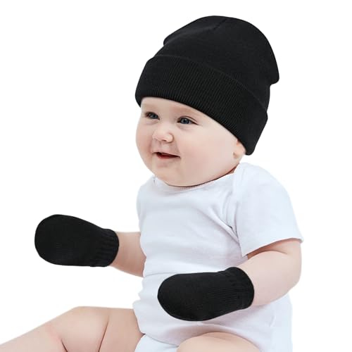 Image of Baby Beanie Hat Gloves Set, Kids Winter Warm Knit Hat with glvoes,Toddler Soft Beanie for Little Boys Little Girls Children