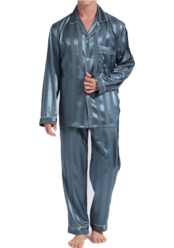 Pyjama en soie simulé pour hommes ensemble 2 pièces boutonné à revers