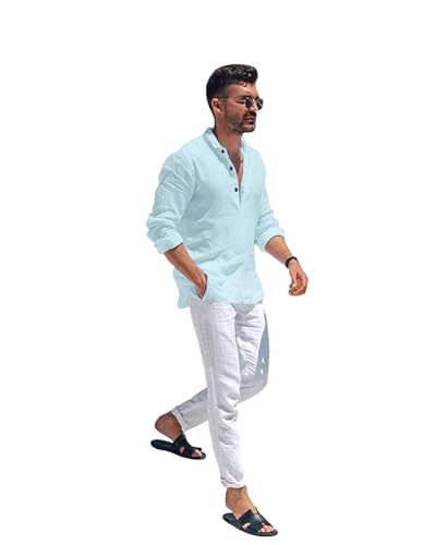 Image of Bellstone Men's Cotton Blend Solid Regular Fit Full Sleeve Short Kurtas | Men's Trendy Short Kurta | Ethnic Stylish Casual Lightweight Summer Kurta for Daily and Occasion Use