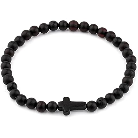 Amber Culture Amber Cross Bracelet - Handmade 5mm Beads 100% Baltic Natural Baltic Amber Stone - Stretch Unisex with Gift Box Black Color Cover