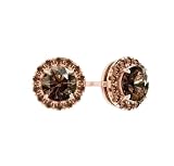 Divine Creation 2.20 Ct Round Cut Brown Diamond Trendy Push Back Women's Stud Earring's 14K Rose Gold Finish 925 Sterling Silver