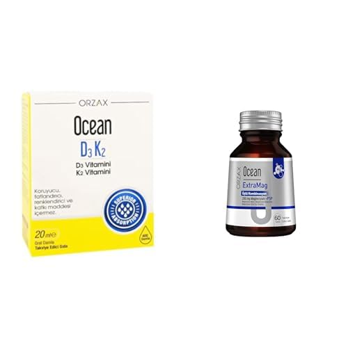 Ocean-D3k2 Damla 20 ml x1 + Orzax Ocean ExtraMag 60 Tablet x1