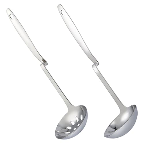 OFFSCH 2Pcs Stainless Steel Slotted Spoon for Daily Use Portable Serving Utensils for Cooking and Buffet Long Handle Kitchen Tools Reusable Slotted Spoons