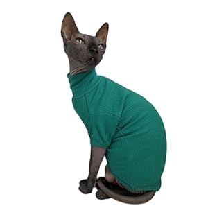 Sphynx Hairless Cats Shirt Cotton Cat Turtleneck Sweater Pullover Kitten T-Shirts with Sleeves Cat Pajamas Jumpsuit for Sphynx (X-Large, Peacock Green)