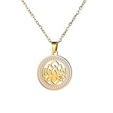 OAUWKEIY Collar Colgante Collar de loto para mujer colgante redondo transparente dorado collar de copo de nieve joyería para yoga