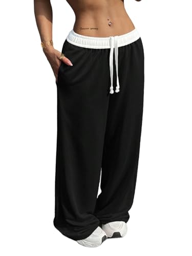 SOFIA'S CHOICE Women's Low Waisted Drawstring Sweatpants Color Block Long Pants with Pockets2