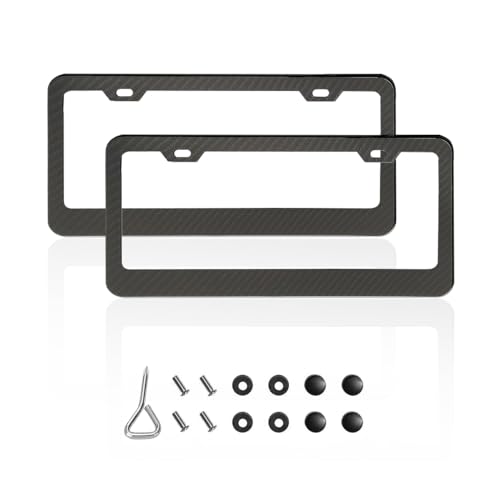 Ziciner 2 PCS License Plate Frame, Mirror Polished Stainless Steel License Car Tag Cover, Universal Exterior Accessory Parts Decoration with 1pcs Screw Fastener and 8pcs Metal Screw (Carbon Fiber)