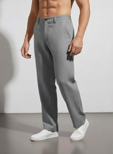 Image of Linen Pants for man | Lower for man | Chinos for Casual Wear |Straight fit Trouser for Men | Elastic Waist Brethable Summer Pants for Regular, Office Wear