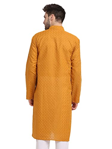 Image of Jompers Men Green Ethnic Embroidered Pure Cotton Kurtas.