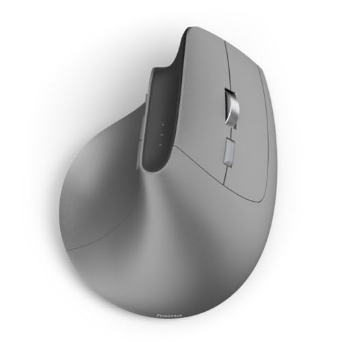 Hama | Ratón inalámbrico ergonómico Vertical. (Multidispositivo 3 Canales, Batería Recargable li-Ion, 2400 dpi, 7 Botones silenciosos) Gris.