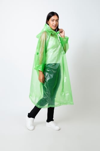 Image of Waterproof Unisex Raincoat | Hooded Full Sleeves Outdoor Poncho for Men, Women, Boys & Girls | Disposable Poncho Raingear Travel Rainsuit Barsaati Durable PVC Rainwear for Camping, Hiking, Travelling