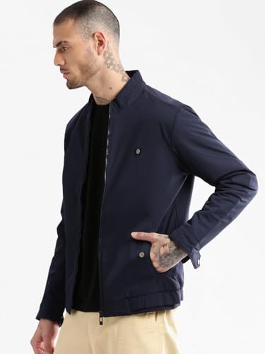 Image of SHOWOFFFF Men Solid Bomber Jacket | Mock Collar Full Sleeves Nylon Jacket for Mens | Slim Fit Jacket for Men's