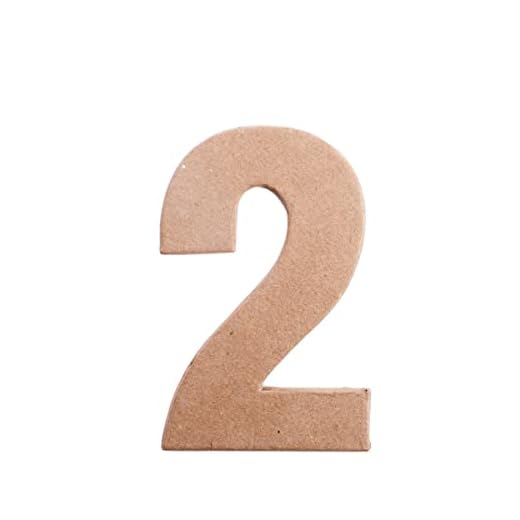 INNSPIRO Numero 2 papel maché plano alt. 12cm. grosor 0,5cm., manualidades, actividades creativas y regalos, para personalizar y decorar.
