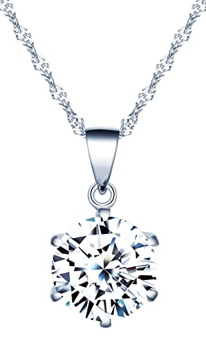 INFINIONLY Collier Diamant en Argent 925 pour Femmes et Filles - Pendentif Zircon Brillant, Solitaire à 6 Griffes, Chaîne de Singapour 45cm - Bijoux...