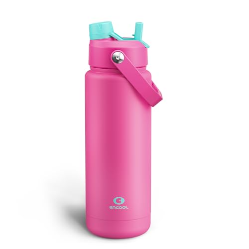 Image of ENCOOL Insulated Water Bottle with Straw Stainless Steel Water Bottle, Leak-Proof, BPA-Free, Double Wall Vacuum Keeps Cold for 24 Hours for Sports, Travel, School (32 oz, Light Crimson)