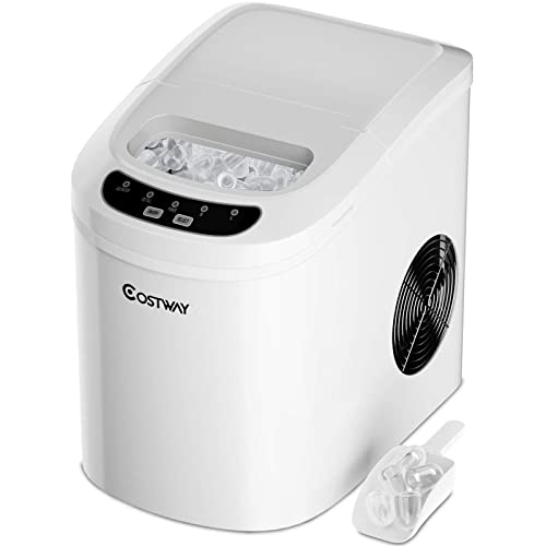 COSTWAY Countertop Ice Maker, 26LBS/24H Portable and Compact Ice Maker Machine, Ice Cubes Ready in 6 Mins, Electric High Efficiency Small Ice Maker with Ice Scoop for Home Kitchen Office, White