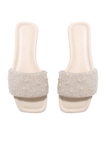 Image of GORGLITTER Women's Sparkly Jeweled Flat Sandals Dressy Open Toe Glitter Shiny Slippers Slip-on Shoes