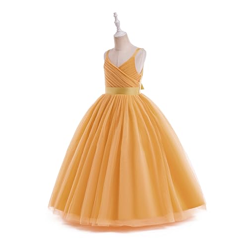 Image of Glamulice Flower Girls Spaghetti Strap Tulle Dress Long A Line Wedding Pageant Dresses Princess Birthday Party Ball Gown