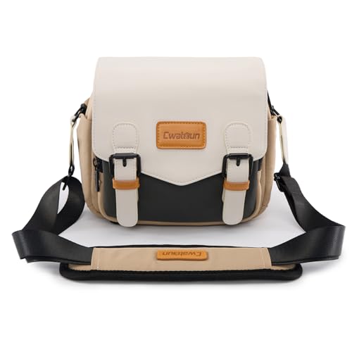 Cwatcun Sac à bandoulière compact pour appareil photo, petit sac à bandoulière étanche avec support trépied, sac de photographie de voyage pour Canon, Nikon, Sony, Fuji DSLR/SLR/appareil photo sans