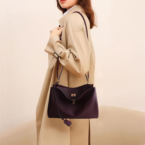 Genuine Leather Tote Bag for Women: Soft Leather Shoulder Handbags with Shoulder Strap - Ladies Satchel Crossbody Purse for Travel Work (Medium-Burgundy)2