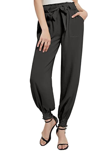 Urban CoCo Women's Paper Bag High Waist Belted Ruffle Work Pants with Pockets4