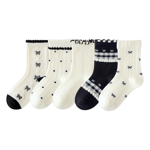Toddler Girl Crew Socks Sweet Seamless Princess Dress Socks 5 Pairs Spring Fall