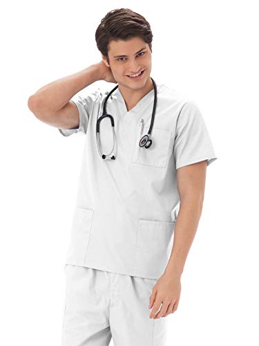 Fundamentals 14869 Unisex Three Pocket Scrub Top White M