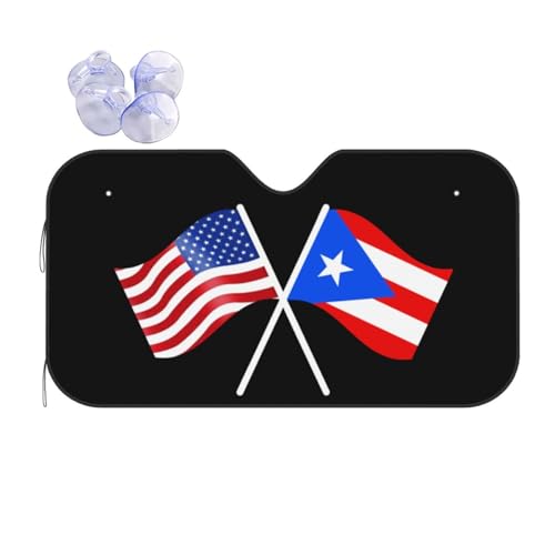 OKLRYNBV Windshield Sun Shade for Car Durable Bubble Aluminum Film Material American and Puerto Rico Flag Car Sun Visor, Small, Black