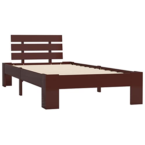 vidaXL Kiefernholz Massiv Bettgestell Holzbett Futonbett Einzelbett Massivholz Bett Bettrahmen Lattenrost Schlafzimmerbett 90x200cm Dunkelbraun